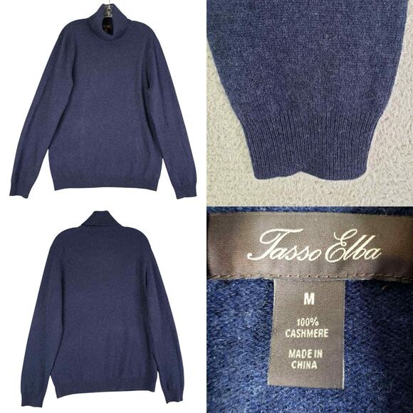 Tasso Elba Sweater Cashmere Turtleneck Men’s Size Medium M Navy Blue - Picture 1 of 7